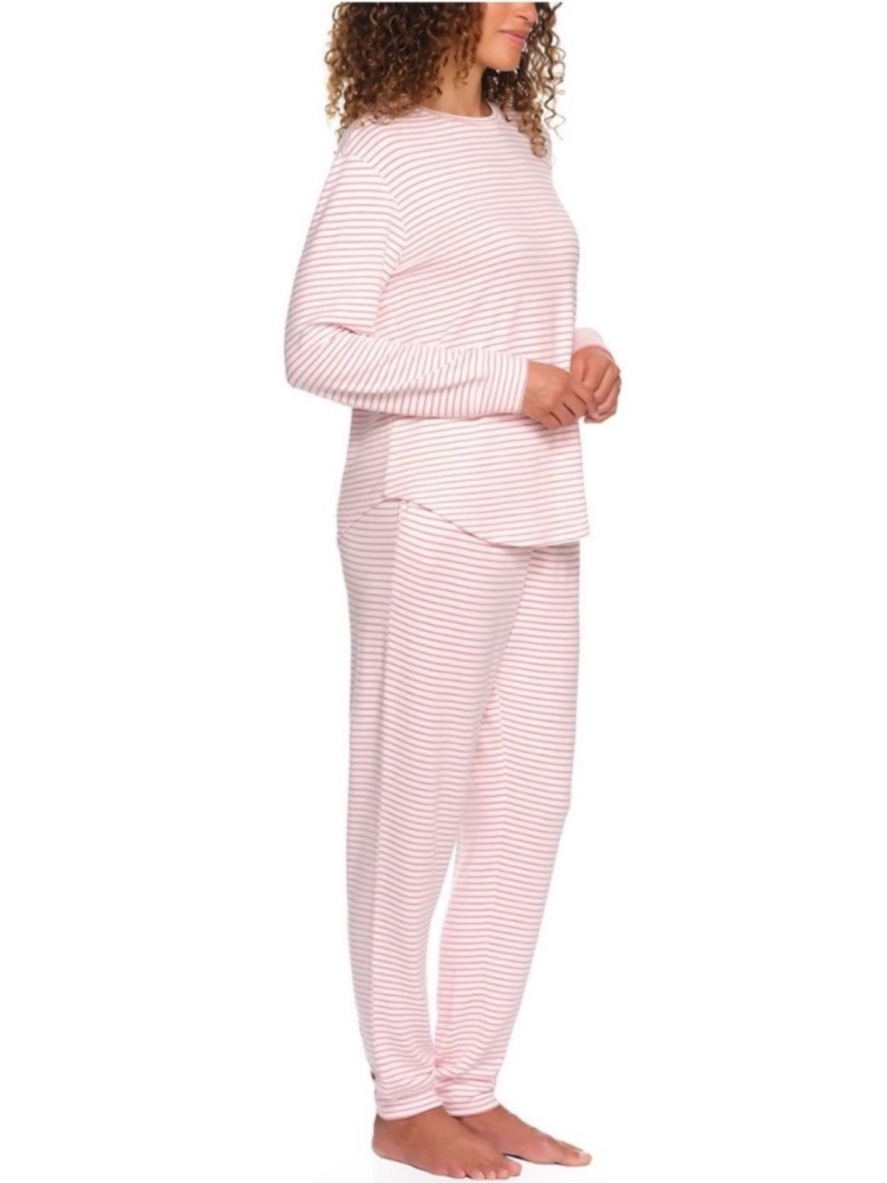 Women's Pink Striped Long Sleeve Pajama Set - Picture 2 of 7